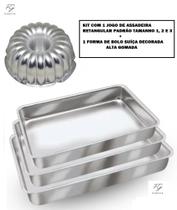 Kit de 1 jogo de assadeira retangular tamanho 1, 2 e 3 + 1 forma de bolo suíça decorada