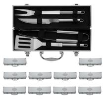 Kit de 10 Kits Churrasco 4 Peças - Garfo - Faca - Pegador - Espatula