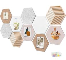 Kit de 10 placas de cortiça hexagonais Vorplick 30 cm com alfinetes Kit de 10 placas de cortiça hexagonais Vorplick 30 cm com alfinetes