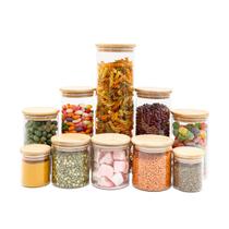 kit de 10 potes de vidro com tampa de bambu hermético redondo mantimento - Tud kit de 10 potes de vidro com tampa de bambu hermético redondo mantimento - Tud