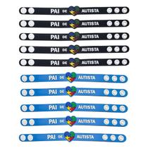 Kit de 10 pulseiras pai e mãe de autista identificação autismo com regulagem cores preta azul rosa Kit de 10 pulseiras pai e mãe de autista identificação autismo com regulagem cores preta azul rosa