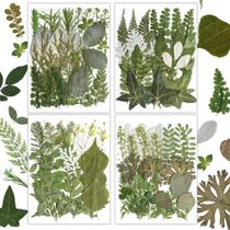 Kit de 100 unidades de resinas de flores secas prensadas com folhas verdes