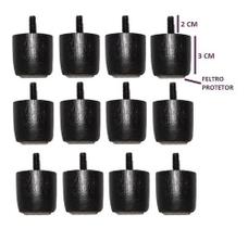 Kit de 12 Mini Pés Para Cama Box ou Baú Queen King Preto 3Cm De Altura Madeira Maciça