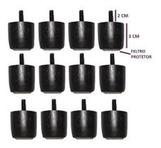 Kit de 12 Mini Pés Para Cama Box ou Baú Queen King Preto 3Cm De Altura Madeira Maciça