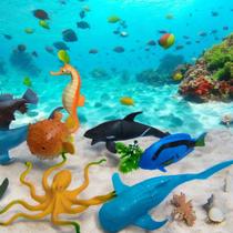 Kit de 12 Miniaturas de Animais Marinhos Brinquedo Educativo Infantil Enfeite Aquario