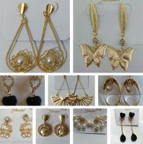 Kit De 12 Pares Brincos Grandes Folheado Banhado Kit De 12 Pares Brincos Grandes Folheado Banhado