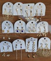 Kit De 12 Pares Brincos Grandes Folheado Banhado