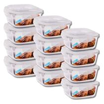 Kit de 12 Potes Hermeticos Vidro Quadrado 520ML Marmita Forno