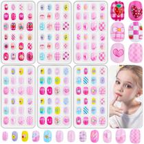 Kit de 144 Unhas Postiças Infantis, Thrilez 6 Pacotes de Unhas Acrílicas Falsas com Cola para Meninas e Crianças Pequenas