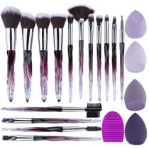 Kit de 15 Pincéis de Maquiagem XMOSNZ com Alça de Cristal e 4 Esponjas