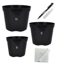Kit de 150 vasos plasticos para jardinagem em 3 tamanhos diferentes para mudas e plantas pequenas + 300 etiquetas de identificação + caneta permanente