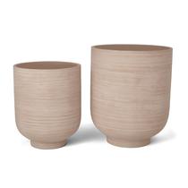 kit de 2 cachepot em cimento bege riscado mart 26,cm5 e 22cm