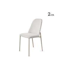 Kit de 2 Cadeiras de Aço Estofada Lucille - Champanhe c/ Linho Mescla Cru