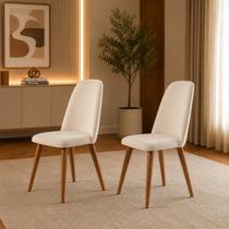 Kit de 2 Cadeiras de Madeira Maciça Estofada New Drop - Natural c/ Linho Off White - Cobre Kit de 2 Cadeiras de Madeira Maciça Estofada New Drop - Natural c/ Linho Off White - Cobre