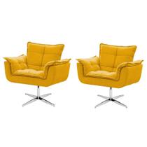 Kit de 2 Cadeiras Decorativa Opala Amarela Base Giratória