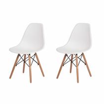 Kit de 2 Cadeiras Eiffel Eames Branco Base Madeira