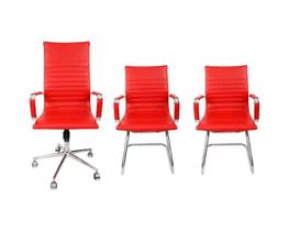 Kit de 2 Cadeiras Esteirinha em material sintético Sala de Reunião e 1 Cadeira Presidente Giratória Vermelho
