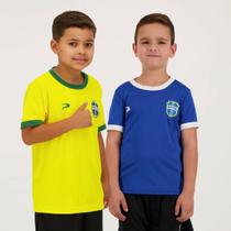 Kit de 2 Camisas Placar Brasil Amarela e Azul Infantil