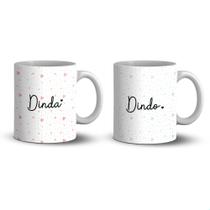 Kit De 2 Canecas De 310ml De Porcelana Dinda E Dindo Para Madrinha Padrinho Batizadp