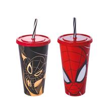 Kit de 2 Copos Refri Homem Aranha Spider Marvel 700ML Com Canudo Cores Aleatórias