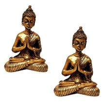Kit de 2 Estátuas de Mini Buda Hindu Resina Dourado 8,5cm - Atacado - Mandala de Luz