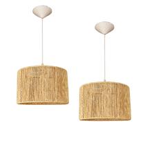 Kit de 2 Luminária Lustre Pendente De Fibra Natural Em Sisal Natural 30cm Feito à Mão com Fibras Naturais e Acabamento Rústico Com kit de instalação