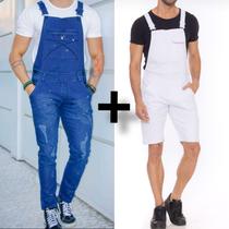 Kit de 2 macacões jeans masculino Curto Longo