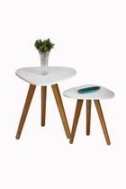 Kit de 2 Mesas Canto E Apoio Pe Palito Tripe Porta Quadros E Objetos Branco Ou Preto Tampo Orgânico