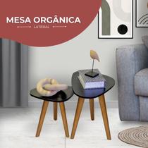 Kit de 2 Mesas Canto E Apoio Pe Palito Tripe Porta Quadros E Objetos Tampo Orgânico Preta