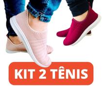 Kit de 2 pares Tênis Feminino Bordado Calce Facil Tenis Meia Prêmium Barato Confortável Slip On - Vista C