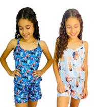 Kit de 2 Pijamas Infantil Feminino Para Criança Personagens Stitch Moana