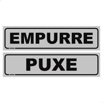 Kit De 2 Placas Indicação Portas Empurre E Puxe 20x5 cm Cor:PRETO/CINZA