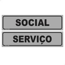 Kit De 2 Placas Social E Serviço Elevador Prédio 20x5 cm Cor:PRETO/CINZA