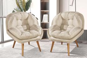 Kit De 2 Poltronas Sênior Suede Premium C/ Pés Em Madeira
