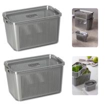 Kit De 2 Potes GG Herméticos Slim C/ Travas e Cesto Multiuso