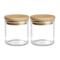 Kit De 2 Potes Hermético Mantimento De Vidro Com Tampa Bambu 200ml