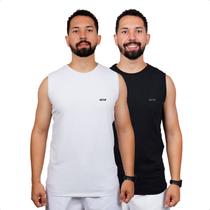 Kit de 2 Regata Camiseta Cavada Masculina Camisa Canelada Academia Treino Tecido Com Elastano Fresco Sol