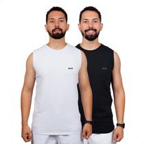 Kit de 2 Regata Camiseta Cavada Masculina Camisa Canelada Academia Treino Tecido Com Elastano Fresco Sol Kit de 2 Regata Camiseta Cavada Masculina Camisa Canelada Academia Treino Tecido Com Elastano Fresco Sol