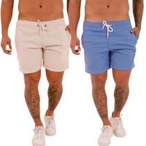 Kit de 2 Short Linho Para o Dia a Dia Masculino Calção Verão Kit de 2 Short Linho Para o Dia a Dia Masculino Calção Verão