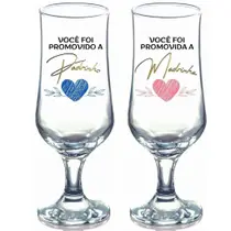 Kit De 2 Taça De Vidro de 300ml Para Padrinho Madrinha Presente Casamento Batizado