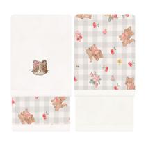 Kit de 2 Toalhas de Boca Suedine e Atoalhado - Gatinhas - Mini & Co.