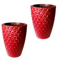 Kit de 2 vaso para planta coluna redondo modelo diamante com efeito 3D decoração casa e jardim 58x36 - MS Paisagismo