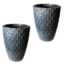 Kit de 2 vasos coluna redondo 3D diamante em polietileno para decoração de jardim e casa 40x31