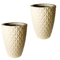 Kit de 2 vasos coluna redondo 3D diamante em polietileno para decoração de jardim e casa 40x31