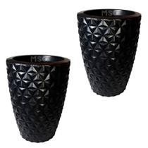 Kit de 2 vasos coluna redondo modelo diamante 3D decoração casa e jardim com proteção UV 49x33