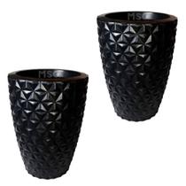 Kit de 2 vasos coluna redondo modelo diamante 3D decoração casa e jardim com proteção UV 49x33 - MS Paisagismo