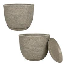 Kit de 2 vasos cone 20x25 para planta grafiato de luxo em polietileno para decoração com prato coletor