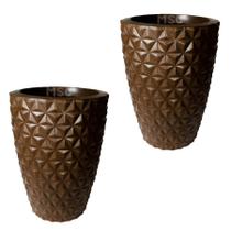 Kit de 2 vasos para planta coluna redondo modelo diamante com efeito 3D decoração Casa e Jardim 29x25