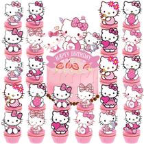 Kit de 25 toppers para cupcakes Jlemon Hello Gato Rosa Kit de 25 toppers para cupcakes Jlemon Hello Gato Rosa