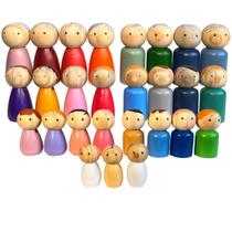 Kit de 27 Bonecos Grandes de Madeira - Bert- Bonecos Constelação Familiar